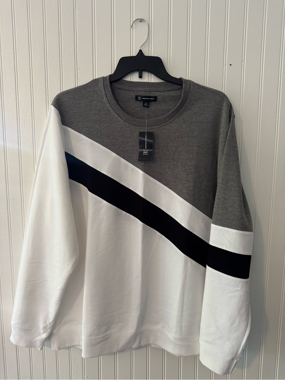 INC Men's Colorblock Crewneck Sweater - Gray/White/Black